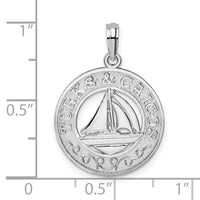 Sterling Silver Rhodium-plated Textured Turks Caicos w/Sailboat Pendant