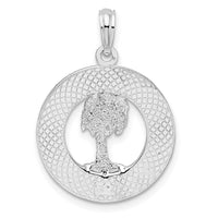 Sterling Silver Rhod-plated Textured Siesta Key,FL w/Palm Tree Pendant
