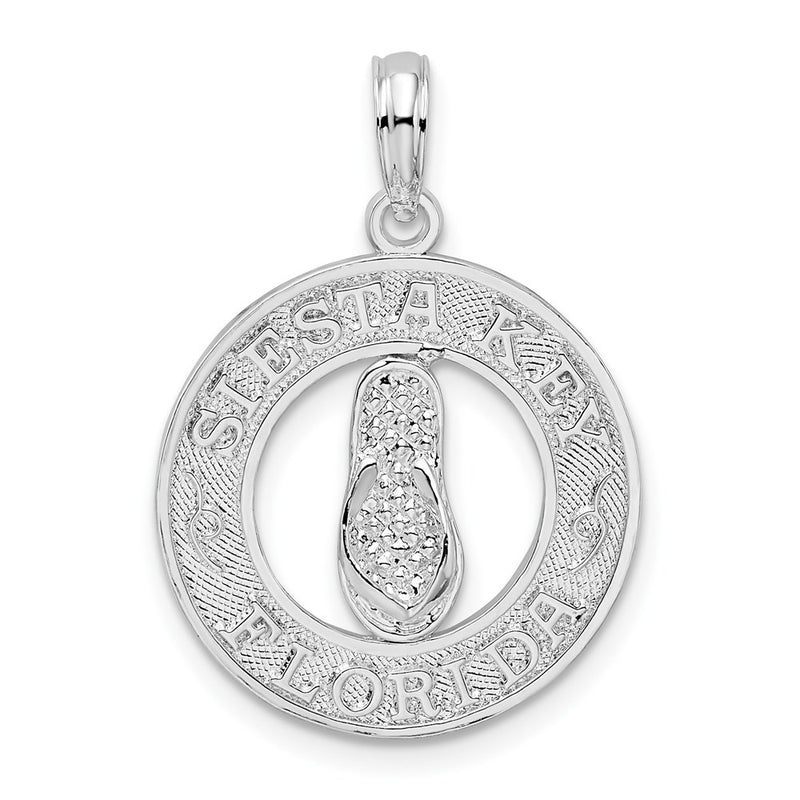 Sterling Silver Rhodium-plated Textured Siesta Key,FL w/Flip-flop Pendant