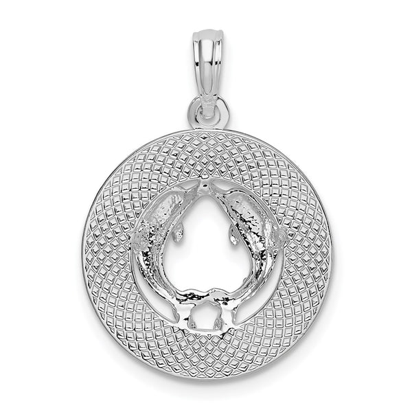 Sterling Silver Rhodium-plated Textured Bahamas w/Dolphins Pendant