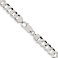Sterling Silver Rhodium-plated 7.8mm Concave Beveled Curb Chain