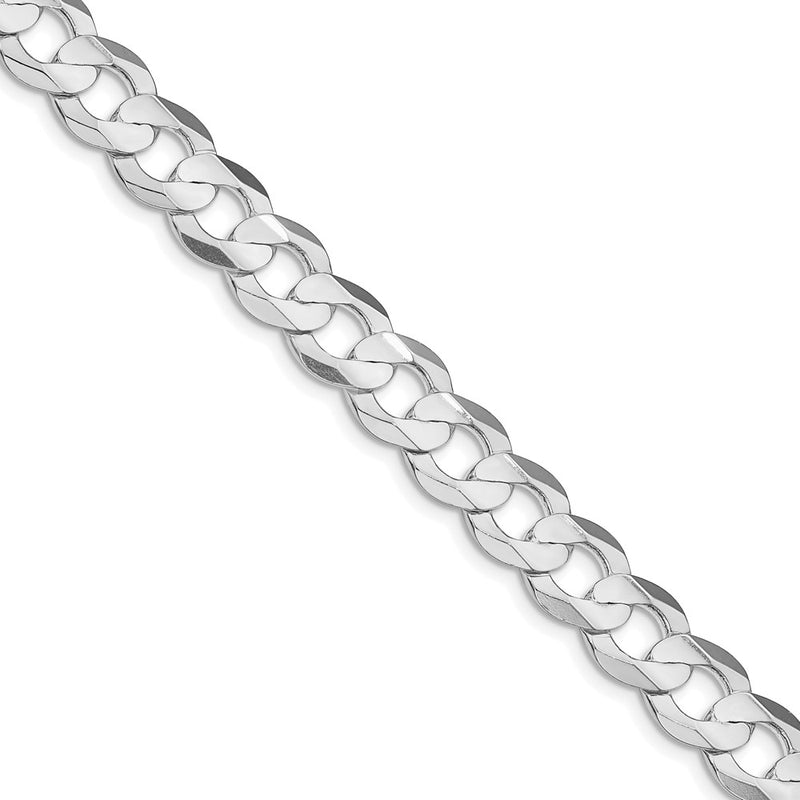 Sterling Silver Rhodium-plated 9.75mm Concave Beveled Curb Chain