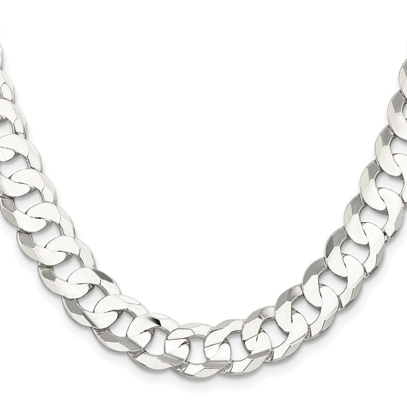 Sterling Silver Rhodium-plated 11.9mm Concave Beveled Curb Chain