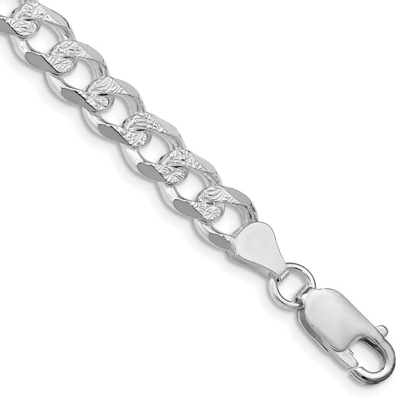 Sterling Silver Rhodium-plated 7.5mm PavÃ© Curb Chain