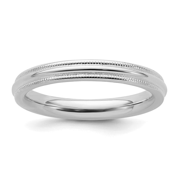 Sterling Silver Rhodium-plated 3mm Comfort Fit Milgrain Size 5.5 Band