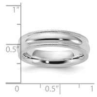 Sterling Silver Rhodium-plated 5mm Comfort Fit Milgrain Size 5.5 Band
