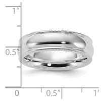 Sterling Silver Rhodium-plated 6mm Comfort Fit Milgrain Size 10 Band