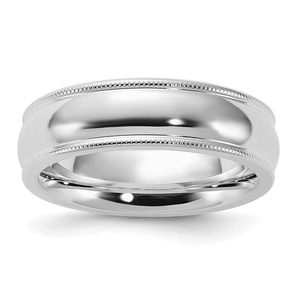 Sterling Silver Rhodium-plated 6mm Comfort Fit Milgrain Size 7.5 Band