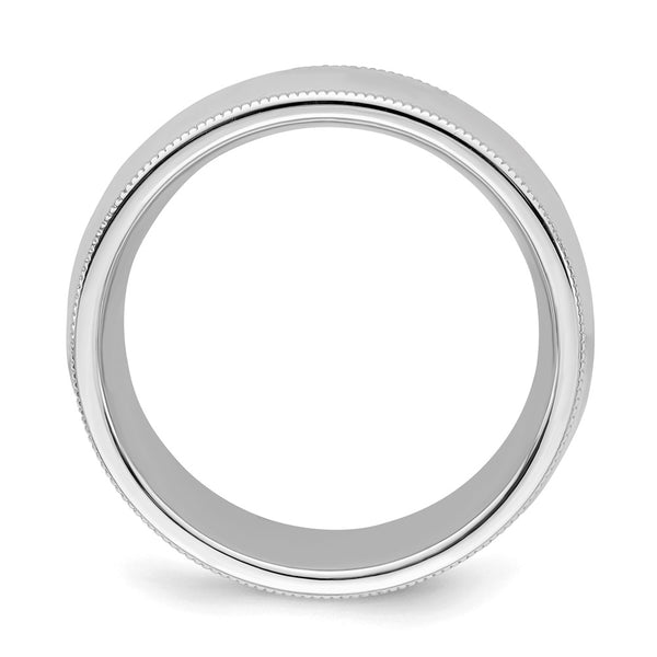 Sterling Silver Rhodium-plated 8mm Comfort Fit Milgrain Size 10 Band