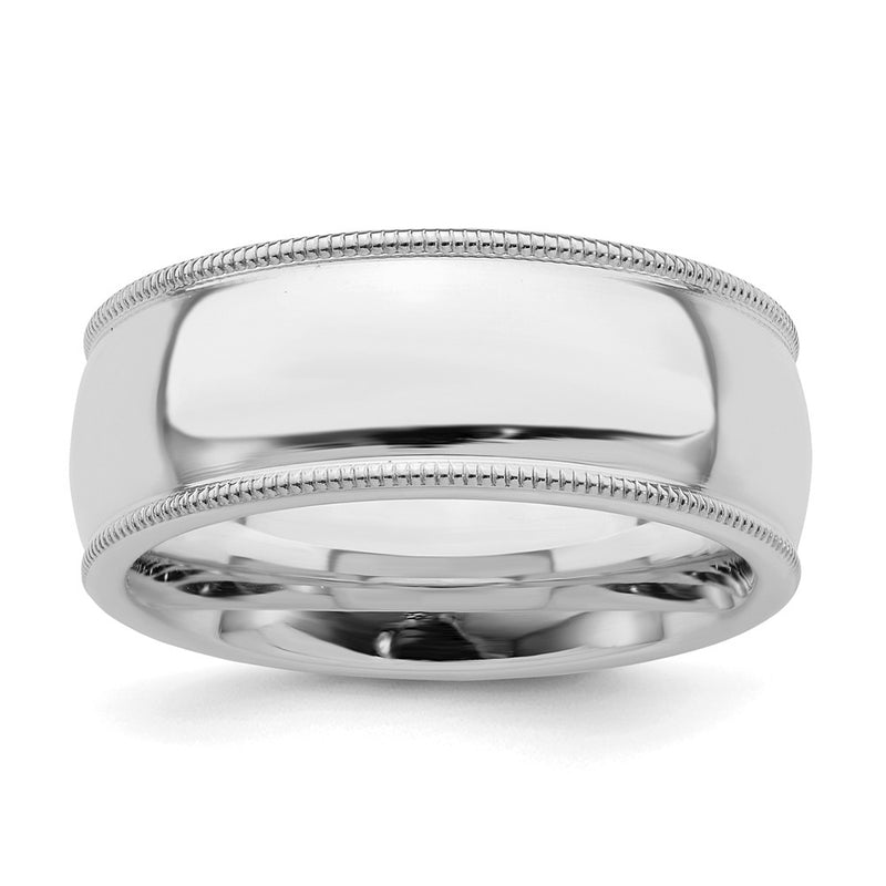 Sterling Silver Rhodium-plated 8mm Comfort Fit Milgrain Size 10 Band