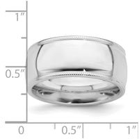 Sterling Silver Rhodium-plated 9mm Comfort Fit Milgrain Size 9 Band