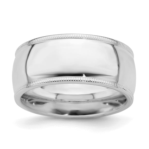 Sterling Silver Rhodium-plated 9mm Comfort Fit Milgrain Size 9 Band