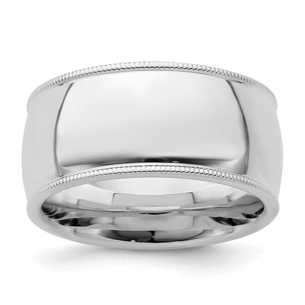 Sterling Silver Rhodium-plated 10mm Comfort Fit Milgrain Size 12 Band