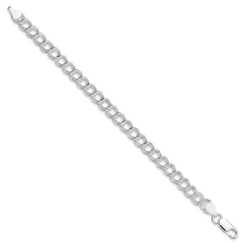 Sterling Silver Rhodium-plated 7mm Double Link Charm Bracelet