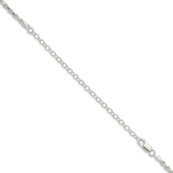 Sterling Silver 2.75mm Diamond-cut Rope Chain w/4in ext.
