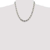 Sterling Silver Rhodium-plated 7.8mm Diamond-cut Rope Chain