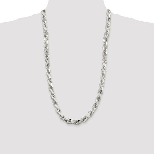 Sterling Silver Rhodium-plated 9.0mm Diamond-cut Rope Chain