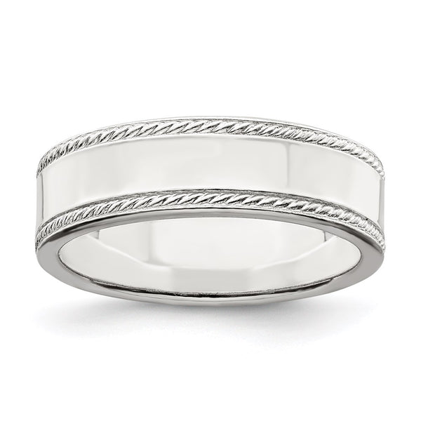 Sterling Silver 6mm Design Edge Band