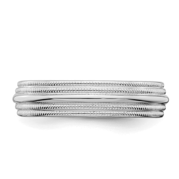 SSilver Rhodium-plated 5mm Comfort Fit Double Milgrain Size 4 Band