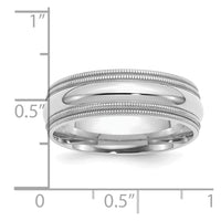 Sterling Silver Rh-plated 7mm Comfort Fit Double Milgrain Size 6.5 Band