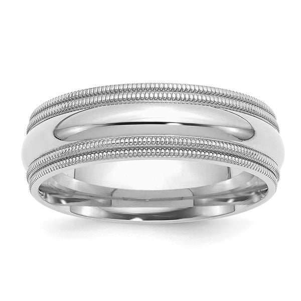 Sterling Silver Rh-plated 7mm Comfort Fit Double Milgrain Size 5.5 Band