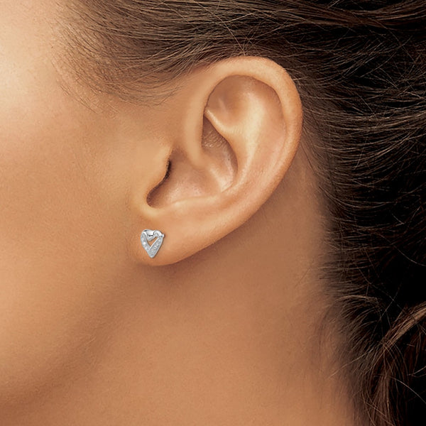 Sterling Silver Rhodium Diamond Heart Post Earrings