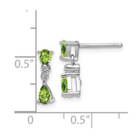 Sterling Silver Rhodium Plated Pear Peridot and Diamond Post Earrings