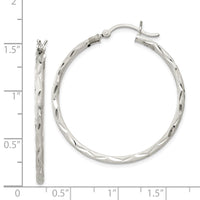 Sterling Silver Satin Diamond-cut 2x35mm Hoop Earrings