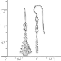 Sterling Silver Rhodium Plated Christmas Tree Dangle Earrings