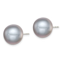 Sterling Silver Rh-plated 12-13mm Grey FWC Button Pearl Earrings