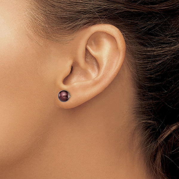 Sterling Silver Rh-plated 8-9mm Brown FW Cultured Round Pearl Stud Earring