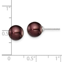 Sterling Silver Rh-plated 8-9mm Brown FW Cultured Round Pearl Stud Earring