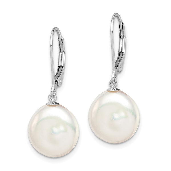 Sterling Silver RH-plated 12-13mm FWC Coin Pearl Leverback Earrings