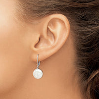 Sterling Silver RH-plated 12-13mm FWC Coin Pearl Leverback Earrings