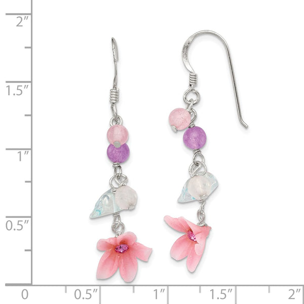 Sterling Silver Amethyst/CZ/Agate and Blue Topaz Flower Earrings