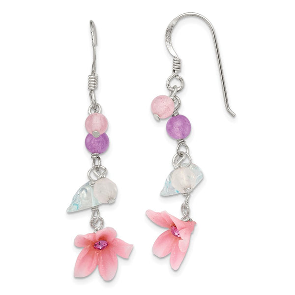 Sterling Silver Amethyst/CZ/Agate and Blue Topaz Flower Earrings