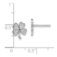 Sterling Silver Rhodium-plated Polished CZ 4 Leaf Clover Post Earrings