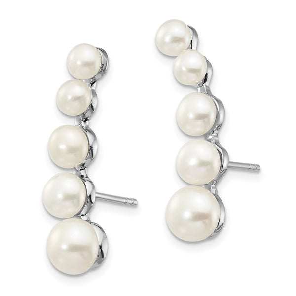 Sterling Silver RH-plated 4-6mm FWC Pearl Post Ear Climber Earrings