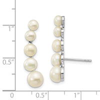Sterling Silver RH-plated 4-6mm FWC Pearl Post Ear Climber Earrings