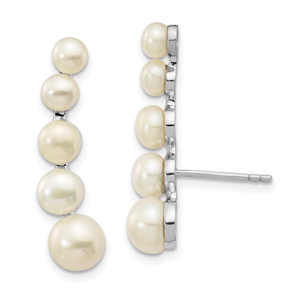 Sterling Silver RH-plated 4-6mm FWC Pearl Post Ear Climber Earrings