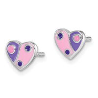 Sterling Silver RH-plated Pink & Purple Enameled Heart Post Earrings
