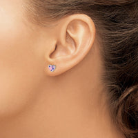 Sterling Silver RH-plated Pink & Purple Enameled Heart Post Earrings