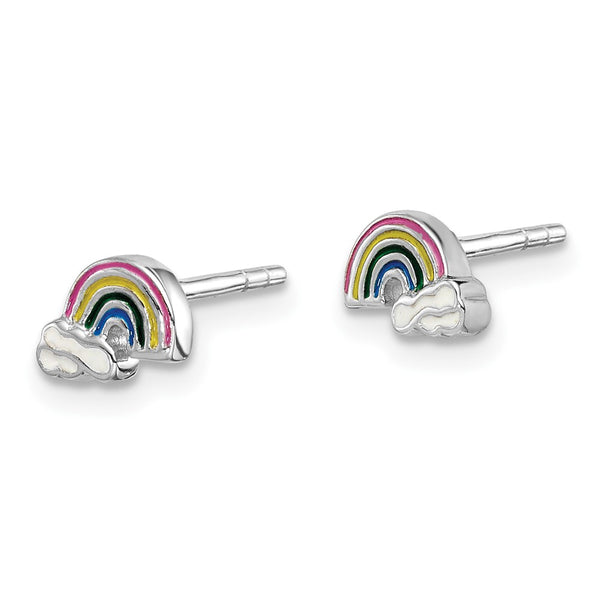 Sterling Silver RH-plated Enameled Rainbow Children's Post Earrings