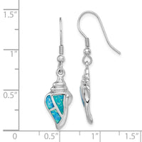 Sterling Silver Rhod-plated Created Blue Opal Seashell Dangle Earrings