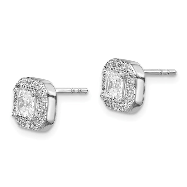 Sterling Silver Rhodium-Plated CZ Post Earrings