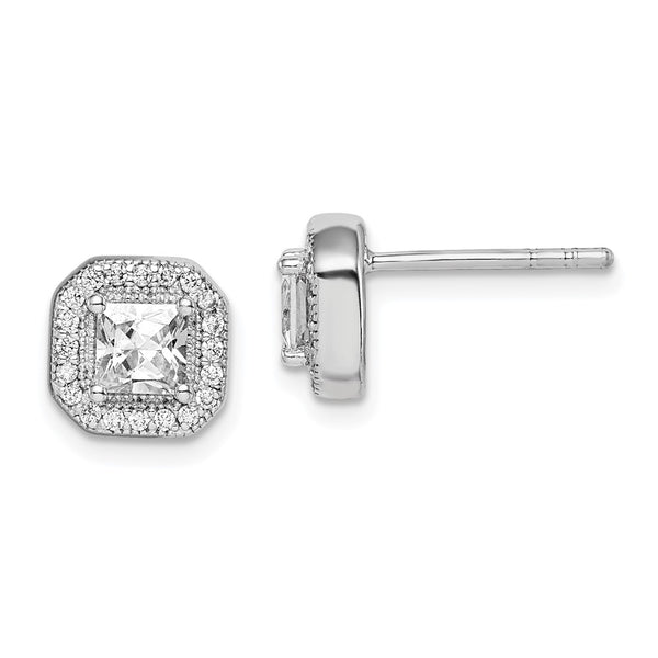 Sterling Silver Rhodium-Plated CZ Post Earrings
