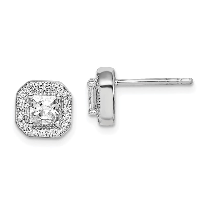 Sterling Silver Rhodium-Plated CZ Post Earrings