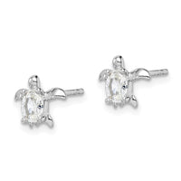 Sterling Silver Rhodium Plated CZ Turtle Post Earrings