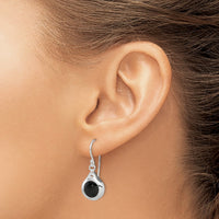 Sterling Silver Rhodium-plated Polished Onyx Teardrop Dangle Earrings