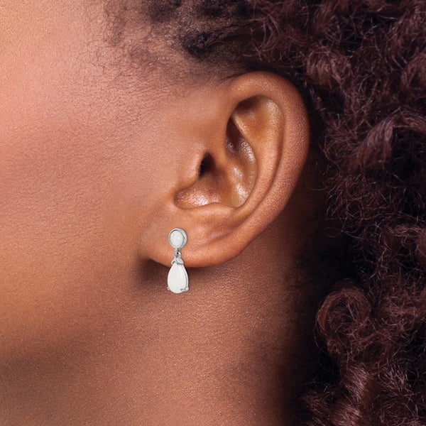 Sterling Silver Rhod-plated Created Opal Teardrop Post Dangle Earrings